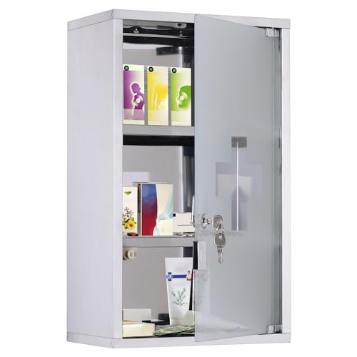 HOMCOM Armoire à Pharmacie Murale à 3 Niveaux en Acier Inoxydable avec Porte verrouillable en...