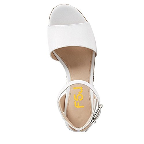 Fsj Women Chic Open Toe Platform Wedge High Heel Espadrilles Sandals Ankle Strap Casual Summer Shoes Size 7 White #TOP2