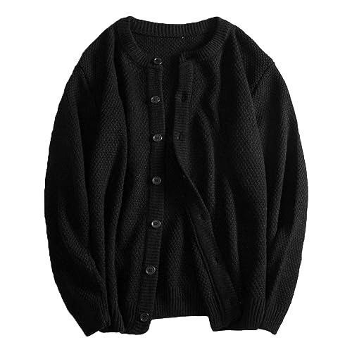 Men's Spring Fall Cardigan Lightweight Black Knit Front Open Sweater Male Casual Knit Button Up Slim Fit Sweaters
