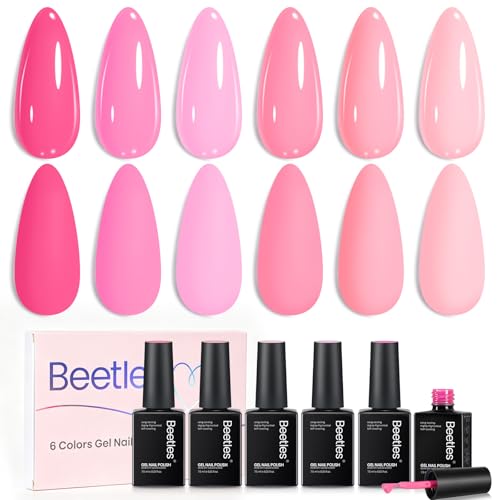 Gelab Cosmetics LLC Beetles Neon Gel Nail Polish Set - 6 Colors Summer Jelly Gel Nail Polish Kit Hot Pink Red Blue Yellow Green Sheer Transparent Effect French Nail Art Tropical Glow Series Manicure 2 PCS