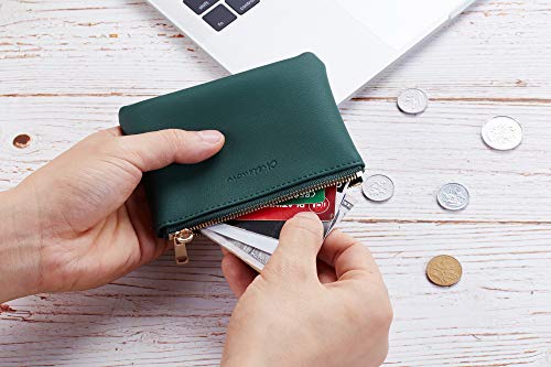 Image of Chelmon Vegan Leather Coin Purse Pouch Change Purse With Zipper For Men Women, Green Coal, Minimalist
