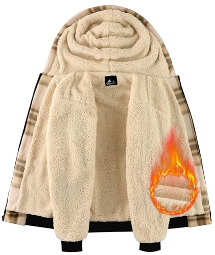 Image of GEEK LIGHTING Boys Flannel Jacket Sherpa Lined Hoodies Zip Up Fleece Plaid Shirt Jackets Winter Outdoor Coat Warm