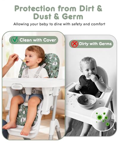 Image of Baby High Chair Cover Replacement, Reversible & Waterproof High Chair Cushion Pad Home & Restaurant use, Includes 5-Point Harness Strap, Chair Not Included (Dark Green)