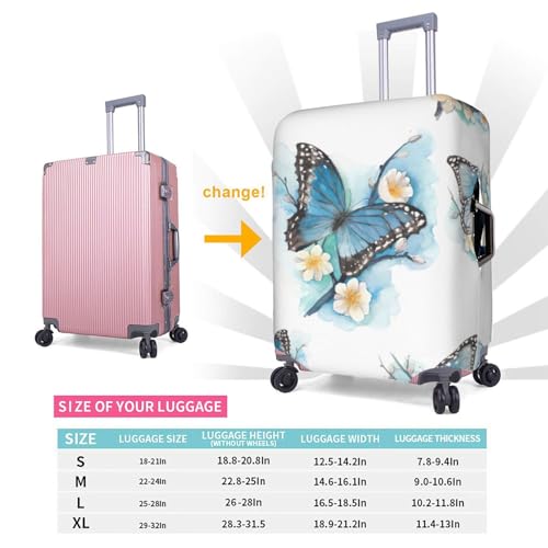 Housse de bagage élastique L fermeture éclair protection valise fleur bleu - 6
