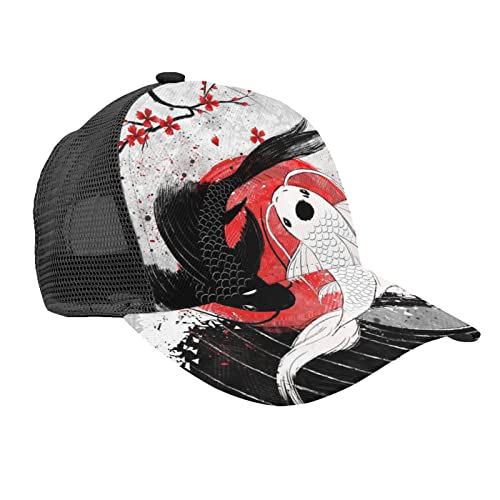 SHQD Casquette de baseball unisexe Yin-Yang - Motif poisson japonais - Impression 3D - Réglable - Casquette de baseball Hip Hop - Casquette incurvée - Noir, Taille unique Cover