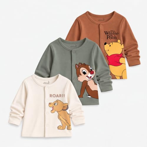 Image of minicult Cotton Unisex Front Open Full Sleeve T-Shirt with snap Buttons and Cute Prints Combo Pack