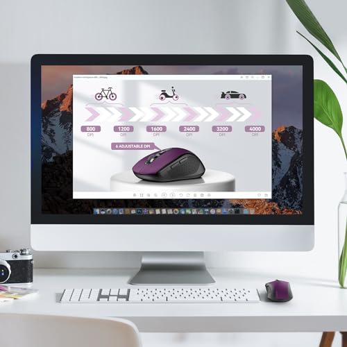 Image of TECKNET Bluetooth Mouse (BT 5.0 /3.0+2.4Ghz), 6-Level 4000 DPI Wireless Mice for Laptop, 2-in-1 Ergonomic Computer Portable PC Mouse, Silent Mouse with USB Receiver for Windows /Mac /PC /Notebook-Purple