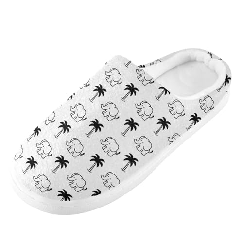 Soft Cute Elephant Palm Tree Black and White House Slippers for Woman Men,Fuzzy Slippers Cozy Memory Foam House Shoes Gifts for Women Men Size 14/15 23021082