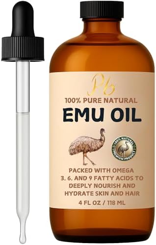 Pomberries Emu Oil, 100% Pure Australian Emu Oil – Refined & Unscented – Natural Moisturizer for Hair, Skin, Face & Body – Helps with Scars, Dry Skin & Massage – 4 fl oz Glass Bottle