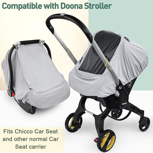 Image of Baby Car Seat Cover,Sunproof Car Seat Canopy for Babies, Extra Large Mesh Window Baby Car Seat Sun Shade Cover,Infant Carseat Covers for Summer /Autumn Use(Gray)