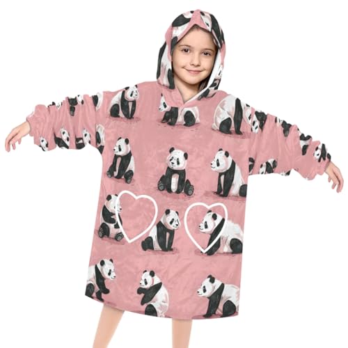 Wearable Blanket Hoodie for Kids, Adorable Panda Fleece Sweatshirt Blanket Oversized Blanket Sweatshirt with Pocket Flannel Warm Hooded Blanket 6-10 Year Old Girl Boy Gift, One Size