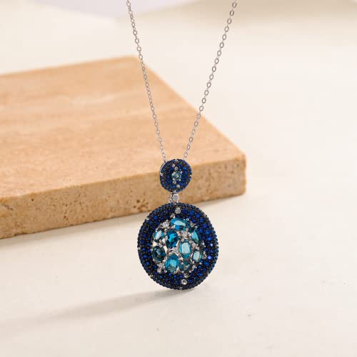 Collier pendentif bleu topaze véritable et chaîne argent massif 925 femme