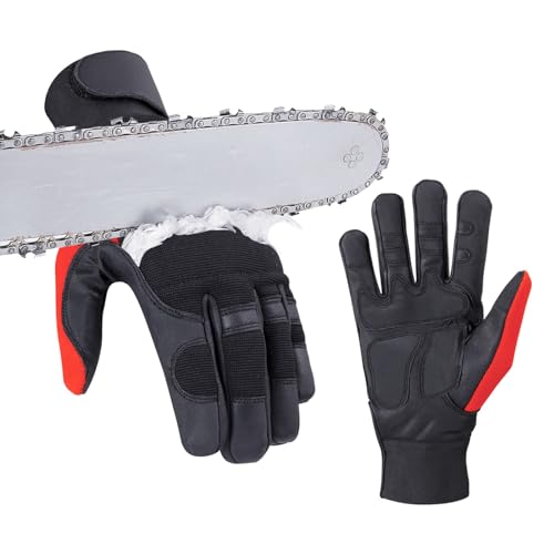 SAFTA Chainsaw Gloves Class 1 | 17-Layer Cut Resistant Safety Gloves Left Hand | EN ISO 11393-4:2019 & EN 388 Certified | Goatskin Leather Forestry & Gardening Work Gloves | Men & Women (L)