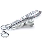 Rose Lake Floral Wristlet Keychain Pattern Wrist Lanyard Hand Strap with Tassels for Women Girls