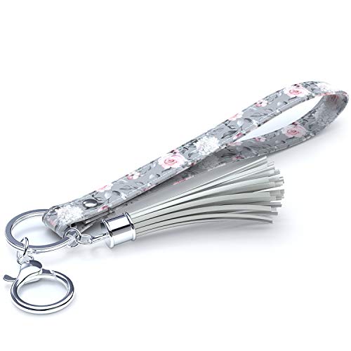 Rose Lake Floral Wristlet Keychain Pattern Wrist Lanyard Hand Strap With Tassels For Women Girls #TOP26