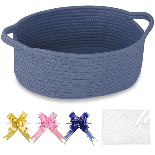 COMSE Small Woven Basket with Gift Bags and Ribbons, Gift Basket Empty, Nursery Organisers Storage for Baby Toy, Cotton Rope, 30.5 x 20 x 13 CM, Folkstone Gray