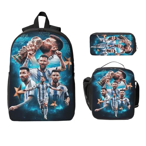 Lemtoie Soccer Backpack Set for Men Women Lightweight Laptop Backpack Lunch Bag and Pencil Case