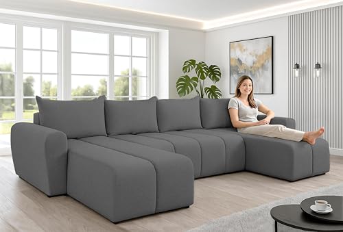 AXLIVING Ecksofas groß Ferrande 317 cm – Sofa dunkelgrau mit Schlaffunktion & Struktur