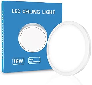LED Ceiling Lights 18W Bathroom Light 1600LM Natural White 4000K Waterproof IP40, 100W Equivalent, Ultra-Thin, Flush Mount Ceiling Light for Bedroom, Kitchen, Toilet, Porch, Utility Room, Ø23cm