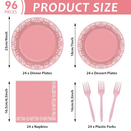 Image of 96 Pcs Pink Cielito Party Theme Lindo Decorations Mexican Disposable Plates Mexicanos Baby Shower Decorations Pink Mexican Dinnerware for Baby Shower Wedding Birthday Party Supplies Serves 24 Guests