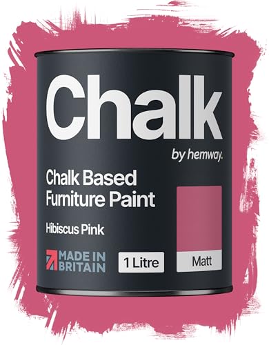 Hemway Chalk Based Furniture Paint, Hibiscus Pink 1L, Matt Finish Shabby Chic, Chalk Paint Furniture & Walls, Quick Dry & 1 Coat