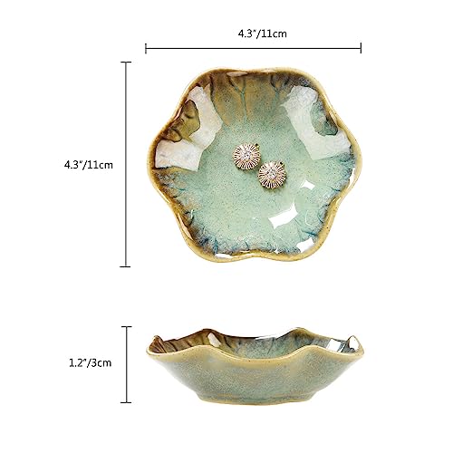 Image of 2PCS Lotus Leaf Shape Ring Holder Dish, Small Key Bowl, Ceramic Trinket Tray Jewelry Dish Organizing Necklace Earrings for Mom Friend Sister, All Jewelries Are NOT Included.White+Crystal Green.