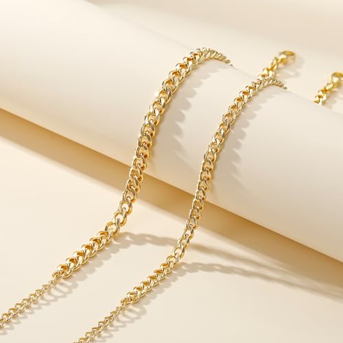 Image of Ritach Ankle Bracelets for Women - Silver /Gold Plated Stainless Steel Anklets for Women Waterproof Layered Cuban Link Figaro Chain Heart Anklets Set Summer Beach Jewelry Gifts