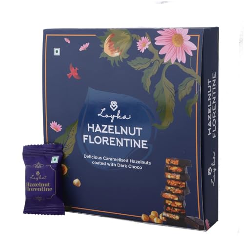 Image of Loyka Hazelnut Florentine Box - 12 pcs | Premium Chocolate Gift Hamper | Choco & Nut Dryfruit Delicacy | Caramalised Hazelnuts coated with Dark Choco | Any-time snack