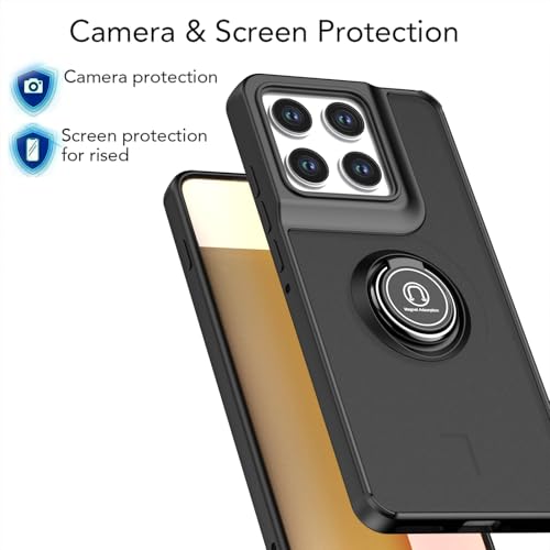 Image of QUIETIP Case for Motorola Edge 70 with Screen Protector,Magnetic Ring Car Stand Silicone Translucent Matte Drop Protection Cover,Black
