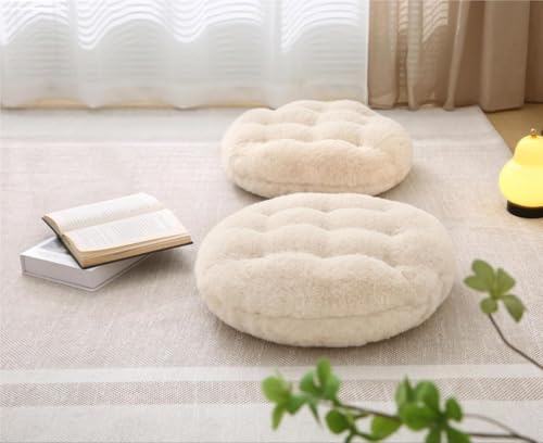 MolynnChic Rundes Bodenkissen für Erwachsene – 50cm Meditationskissen aus Kunstkaninchenfell, Weiches Sitzkissen für Wohnzimmer, Balkon, Yoga & Outdoor(Beige)