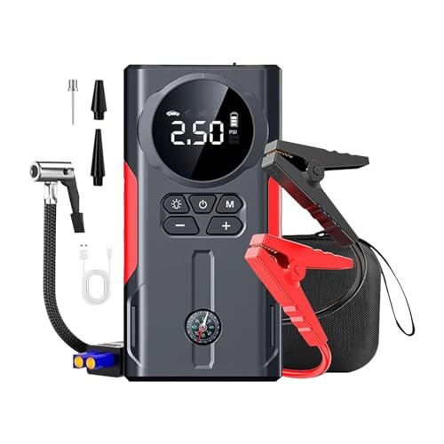 Thewasc Compresor De Aire para Automóvil 12 V con Medidor Presión Neumáticos Incorporado Y Arrancador Auxiliar Emergencia para Inflado Vehículos Arrancador Batería Automóvil Emergencia