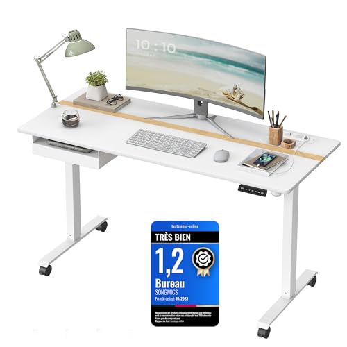 VASAGLE Bureau Électrique Réglable en Hauteur, Bureau Assis-Debout, Surface 60 x 140 cm, Réglable en Continu, Fonction Mémoire de 4 Hauteurs, Blanc...