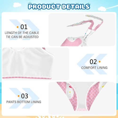 QUGRL Ice Cream with Waffle Girls Bikini Beach Swimwear Pink Kawaii Kids 2 Piece Swimsuits Sport Tankini Hawaiian Bathing Suit 9-10 Years3
