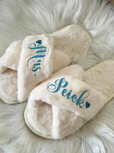 Customized Name Fluffy Slippers, Personalized Gifts for Women, Bridal Party Gifts, Gift Ideas for Mom, Girlfriend, Bridesmaid Slippers Gifts, Cute Gift for Her (Ivory L)3