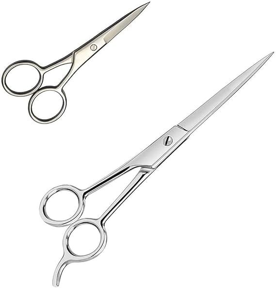 PE - Professional Salon Barber Hair Cutting Scissors Men Beard and Mustache Styling Trimming Scissor STAINLESS STEEL (Combo of 2)-image-3