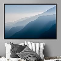 Framed Canvas Wall Art Blue Sunset Abstract Aerial Colorful Digital Art Landscape Minimalist Mountain Top Multicolor - 16x24 inches
