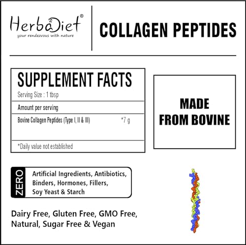 Image of Herbadiet Collagen Peptides Powder|200 Gram|Hydrolyzed Type 1&3 Grass-Fed,Pasture Raised|Easy Mixing Vital Nutrients&Proteins,Collagen For Women&Men