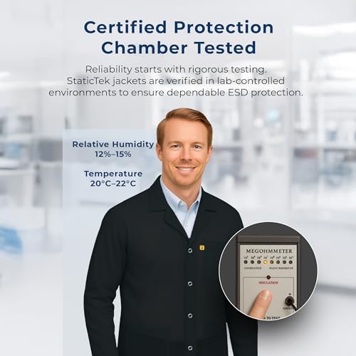 ESD Jacket with Snap Cuff - Level 3 Certified Anti-Static Smock - Lightweight Protective Workwear for Electronics & Labs3