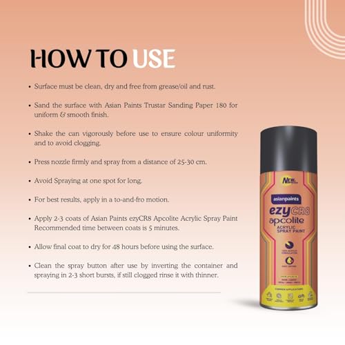 Image of Asian Paints ezyCR8 Apcolite DIY Spray Paint - Black, 400ml, 100% Acrylic | Multi-Surface Use: Metal, Wood & Walls