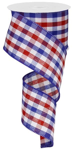 Image of Patriotic Gingham Plaid Wired Ribbon - 2 1 /2 inch x 10 Yards, 4th of July, 250th Anniversary USA, Red, White, Blue, Veterans Day, Wreath Decor, Election, Rally, Birthday, Gift Bows, Labor Day, Americana