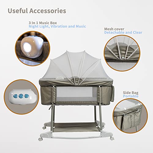 Image of Multi Function Baby Crib Bedside Sleeper Newborn Rocking Bassinet for Infant and Toddler with Wheel Base Portable and Adjustable(Light Grey)
