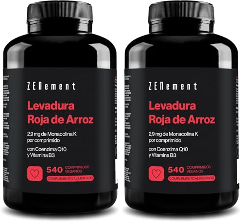 Levadura Roja de Arroz, 540 Comprimidos Veganos | Aporta 2,9mg de Monacolina K, Enriquecido con Coenzima Q10 y Vitamina B3 | Libre de Citrinina | Zenement (Paquete de 2)