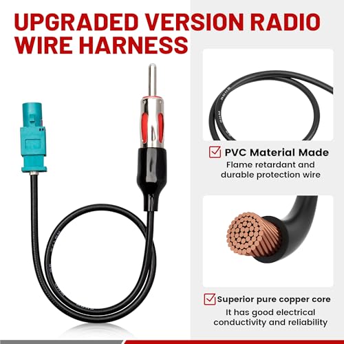 RED WOLF Vehicles Radio Wire Harness Antenna Adapter Compatible with Jeep Dodge Ram Chrysler 2015-2020 Aftermarket Stereo Nav Cable Connector Plug