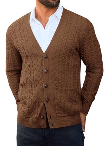 Runcati Mens Cardigan Sweater Casual Cable Knitted V Neck Button Down Winter Sweaters