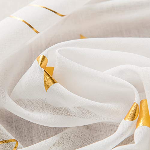 Cute Star Moon Sheer Curtains 84 Inch Length For Boys Girls Bedroom - Rod Pocket Light Filtering Starry Night Theme Gold Foil Print White Sheer Curtains For Kids Nursey Room, Set 2 Panels, 52X84 #TOP5