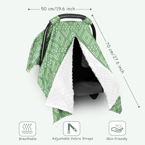 Image of TANOFAR Baby Carseat Canopy, Peekaboo Opening Car Seat Canopy for Babies, Soft and Breathable Infant Carrier Canopy, Multi-use Baby Carrier, Stroller, Nursing Cover, Minky Blanket, Green