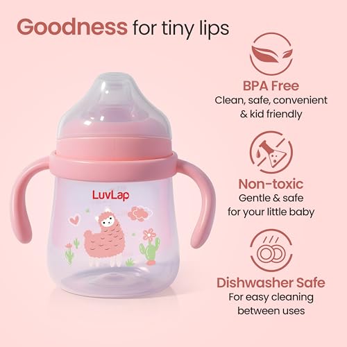 Image of LuvLap Star Anti Spill Spout Sipper for Kids with Twin Handles, 270 ml, Sippy Cups with Soft Silicone Spout and Weighted Straw, Water Bottle for Kids, Non-Toxic & BPA Free (Pink)
