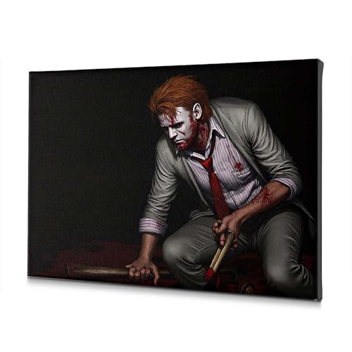 Toile homme costume sang hache : décoration murale salon originale 20x30