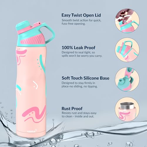 Image of Rabitat ZYLO Max Insulated Water Bottle for School Kids 750ml | Steel Water Bottle for Kids | Kids Water Bottle | 2 Year Brand Warranty | Hot & Cold Upto 24 Hours | School, Gym, Outdoor Pastle Splash