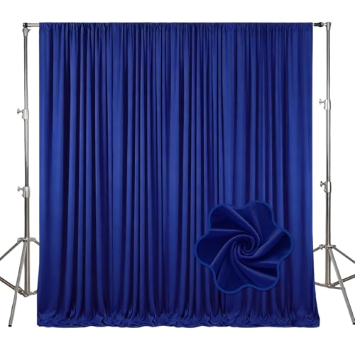 Image of 10ft x 10ft Royal Blue Backdrop Curtains for Parties, Polyester Fabric Backdrop Drapes with Rod Pockets for Weddings, Birthday, Photography, Mother's Day, Graduation Party Background Curtain, 2 Panels